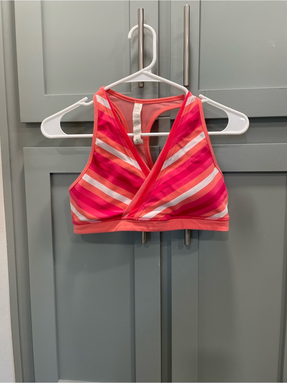 lululemon athletica Pink & Coral Striped Wrap-Front Crop Top